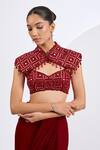 Shop_Neha Khullar_Red Crepe, Viscose Georgette Mirrors, Deep Designer Cape And Draped Skirt Set _Online_at_Aza_Fashions