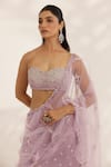 Manisha Soni Couture_Lavender Net, Silk Satin Sequins, Beads Round Neck Hand Embroidered Lehenga Set _Online