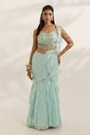 Buy_Manisha Soni Couture_Sky Blue Georgette, Silk Beads Sweetheart Neck Hand Embroidered Lehenga Set _at_Aza_Fashions