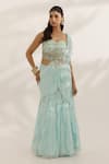 Manisha Soni Couture_Sky Blue Georgette, Silk Beads Sweetheart Neck Hand Embroidered Lehenga Set _Online_at_Aza_Fashions