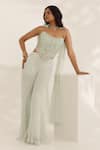 Buy_Manisha Soni Couture_Mint Georgette, Organza Beads, Sequins, Embroidery Square Neck Green Hand Set _at_Aza_Fashions