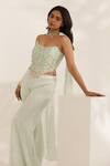Shop_Manisha Soni Couture_Mint Georgette, Organza Beads, Sequins, Embroidery Square Neck Green Hand Set _Online_at_Aza_Fashions
