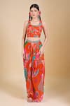 Samyukta Singhania_Orange Chinon Sequins, Cut Work Round Neck, Embroidered Crop Top And Jacket Set _Online_at_Aza_Fashions