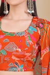 Buy_Samyukta Singhania_Orange Chinon Sequins, Cut Work Round Neck, Embroidered Crop Top And Jacket Set _Online_at_Aza_Fashions