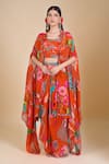 Buy_Samyukta Singhania_Orange Chinon Sequins, Cut Work Round Neck, Embroidered Crop Top And Jacket Set _at_Aza_Fashions