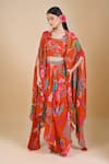 Buy_Samyukta Singhania_Orange Chinon Sequins, Cut Work Round Neck, Embroidered Crop Top And Jacket Set 