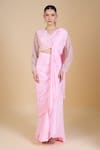 Buy_Samyukta Singhania_Pink Net, Chinon Sequins, Zari, Beads Embroidered Blouse And Pre-draped Saree _Online_at_Aza_Fashions