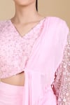Buy_Samyukta Singhania_Pink Net, Chinon Sequins, Zari, Beads Embroidered Blouse And Pre-draped Saree 