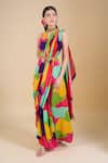 Buy_Samyukta Singhania_Multi Color Crepe Sequins, Pearls Halter Neck Pre-draped Saree Set _Online_at_Aza_Fashions