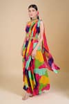 Shop_Samyukta Singhania_Multi Color Crepe Sequins, Pearls Halter Neck Pre-draped Saree Set _Online_at_Aza_Fashions
