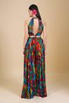 Buy_Samyukta Singhania_Multi Color Chinon Embroidery, Zari, Sequins Keyhole Neck, Open Crop Top Set 