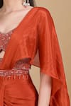 Buy_Samyukta Singhania_Orange Chinon Embroidery, Zari, Sequins Sweetheart Neck Hand Blouse And Saree Set _Online_at_Aza_Fashions