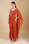 Shop_Samyukta Singhania_Orange Chinon Embroidery, Zari, Sequins Sweetheart Neck Hand Blouse And Saree Set _Online_at_Aza_Fashions
