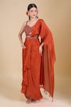 Samyukta Singhania_Orange Chinon Embroidery, Zari, Sequins Sweetheart Neck Hand Blouse And Saree Set _at_Aza_Fashions