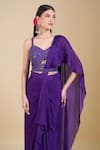 Samyukta Singhania_Purple Chinon Embroidery, Zari, Sequins Sweetheart Neck Hand Saree Set _Online_at_Aza_Fashions