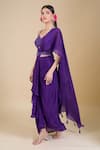 Buy_Samyukta Singhania_Purple Chinon Embroidery, Zari, Sequins Sweetheart Neck Hand Saree Set _Online_at_Aza_Fashions