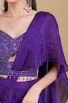 Shop_Samyukta Singhania_Purple Chinon Embroidery, Zari, Sequins Sweetheart Neck Hand Saree Set _Online_at_Aza_Fashions