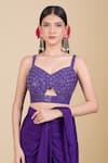 Samyukta Singhania_Purple Chinon Embroidery, Zari, Sequins Sweetheart Neck Hand Saree Set _at_Aza_Fashions