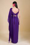 Shop_Samyukta Singhania_Purple Chinon Embroidery, Zari, Sequins Sweetheart Neck Hand Saree Set _at_Aza_Fashions
