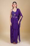 Buy_Samyukta Singhania_Purple Chinon Embroidery, Zari, Sequins Sweetheart Neck Hand Saree Set _at_Aza_Fashions