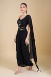 Buy_Samyukta Singhania_Black Chinon Sequins, Zari Sweetheart Neck Hand Embroidered Saree Set _Online_at_Aza_Fashions