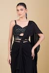 Samyukta Singhania_Black Chinon Sequins, Zari Sweetheart Neck Hand Embroidered Saree Set _at_Aza_Fashions