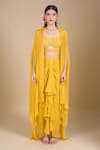 Samyukta Singhania_Yellow Chinon Sequins, Zari, Cut Work Sweetheart Hand Embroidered Crop Top Set _Online_at_Aza_Fashions