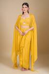 Buy_Samyukta Singhania_Yellow Chinon Sequins, Zari, Cut Work Sweetheart Hand Embroidered Crop Top Set _at_Aza_Fashions