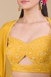Shop_Samyukta Singhania_Yellow Chinon Sequins, Zari, Cut Work Sweetheart Hand Embroidered Crop Top Set _Online_at_Aza_Fashions