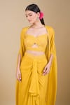 Samyukta Singhania_Yellow Chinon Sequins, Zari, Cut Work Sweetheart Hand Embroidered Crop Top Set _at_Aza_Fashions