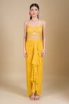Buy_Samyukta Singhania_Yellow Chinon Sequins, Zari, Cut Work Sweetheart Hand Embroidered Crop Top Set 