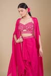 Shop Samyukta Singhania Magenta Chinon Embroidery, Zari, Sequins Sweetheart Neck, Open Hand 3-piece Set Online at Aza Fashions Shop_Samyukta Singhania_Magenta Chinon Embroidery, Zari, Sequins Sweetheart Neck, Open Hand 3-piece Set_Online_at_Aza_Fashions