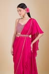 Shop_Samyukta Singhania_Magenta Chinon Embroidery Sweetheart Neck Hand Blouse And Saree Set _Online_at_Aza_Fashions