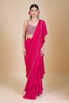 Samyukta Singhania_Magenta Chinon Embroidery Sweetheart Neck Hand Blouse And Saree Set _at_Aza_Fashions