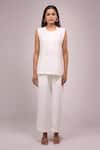 Naintara Bajaj_White Crepe Sequins, Embroidery Round Neck, Embellished Top Pant Jacket Set _Online_at_Aza_Fashions
