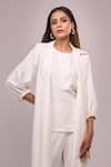 Shop_Naintara Bajaj_White Crepe Sequins, Embroidery Round Neck, Embellished Top Pant Jacket Set _Online_at_Aza_Fashions