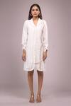 Samyukta Singhania_White Crepe Cut Work Collared Cutdana Dress _Online_at_Aza_Fashions
