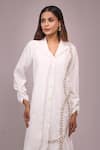 Shop_Samyukta Singhania_White Crepe Cut Work Collared Cutdana Dress _Online_at_Aza_Fashions