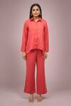 Buy_Samyukta Singhania_Orange Crepe Sequins Collared Shirt And Pant Set_Online_at_Aza_Fashions