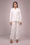 Naintara Bajaj_White Crepe Sequins Collared Embellished Shirt And Pant Set _Online_at_Aza_Fashions