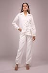 Buy_Naintara Bajaj_White Crepe Sequins Collared Embellished Shirt And Pant Set _at_Aza_Fashions