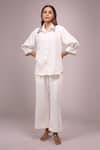 Buy_Samyukta Singhania_White Crepe Sequins Collared Embellished Shirt And Pant Set _at_Aza_Fashions
