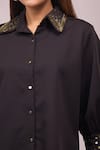 Naintara Bajaj_Black Crepe Sequins Collared Detail Shirt And Pant Set _Online_at_Aza_Fashions
