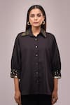 Buy_Naintara Bajaj_Black Crepe Sequins Collared Detail Shirt And Pant Set _Online_at_Aza_Fashions