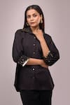 Shop_Naintara Bajaj_Black Crepe Sequins Collared Detail Shirt And Pant Set _Online_at_Aza_Fashions