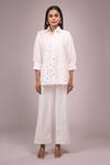 Samyukta Singhania_White Crepe Collared Hanging Hand Work Shirt And Pant Set _at_Aza_Fashions