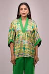 Buy Naintara Bajaj Green Crepe Embroidery V-neck Hanging Hand Work Top And Pant Set Online at Aza Fashions Buy_Naintara Bajaj_Green Crepe Embroidery V-neck Hanging Hand Work Top And Pant Set _Online_at_Aza_Fashions