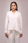Buy_Naintara Bajaj_White Crepe Embroidery, Sequins Collared Shirt And Pant Set _Online_at_Aza_Fashions