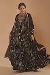 Shop_Masaba_Black Crepe, Silk, Georgette Embroidery, Foil Printing, Anarkali With Dupatta 