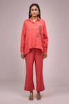 Shop_Naintara Bajaj_Orange Crepe Embroidery Collared Shirt And Pant Set _Online_at_Aza_Fashions